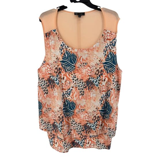 DG2 Diane Gilman Women's Orange Printed Sleeveless Blouse Size 3X - Picture 1 of 5
